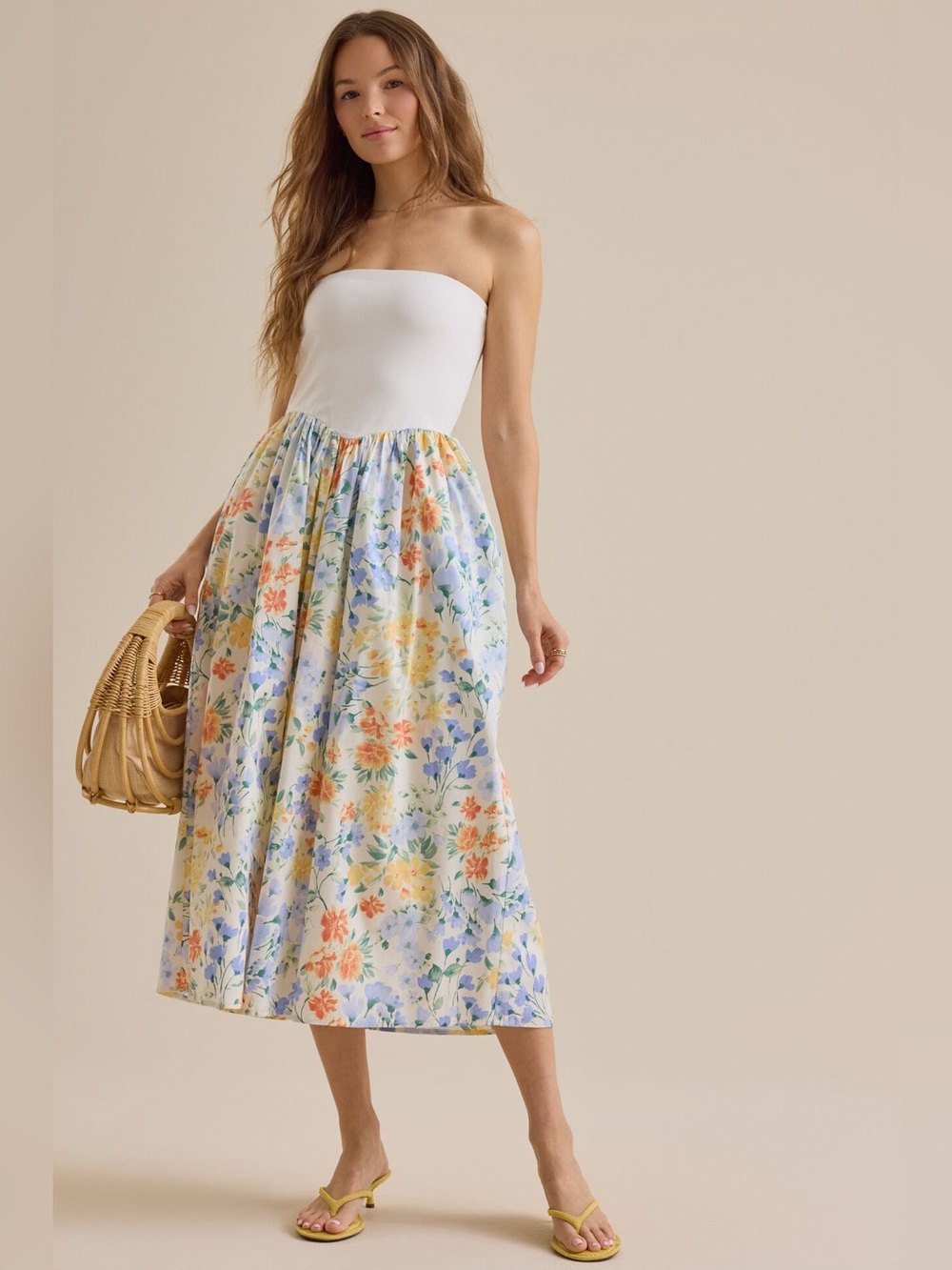 NWT Altar’d State Julie Strapless Midi Dress Afterglow Floral Large